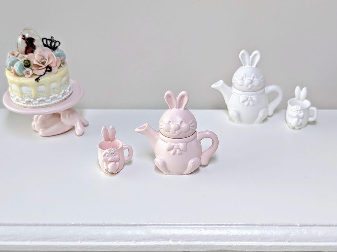 Mini Rabbit Tea Pot Cafe Miniature Bunny Teapot in 1:12 Scale Miniature Bunny Teapot, Miniature ...