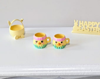 Miniature Easter chick mug, 1:12 scale, miniature Easter mug, miniature chick mug, dollhouse miniature bunny mug, dollhouse miniature mug