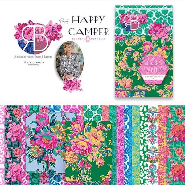 Lot 20 Fat Quarters - Collection complète de tissus Happy Camper par Jennifer Paganelli pour RB Studio