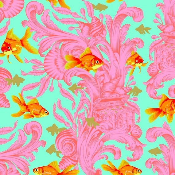 OOP Besties - Treading Water - Blossom /Gold By Tula pink, cotton fabric.