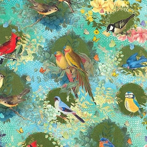US tariffs PAID ( DHL Service ) - Enchanted Aviary # 22277 Blue By Robert Kaufman cotton fabric