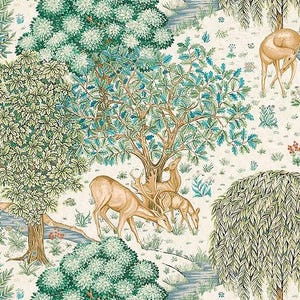 The Original Morris & Co - Cotswold Holiday Collection - The Brook - Parchment cotton fabric