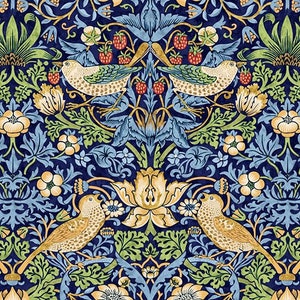 1/2 yard William Morris Mini Strawberry Thief Blue Kelmscott by The Original Morris & Co, cotton fabric.