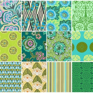 12 Fat Quarter Gift Bundle - Minty Green - OOP Hard To Find by Amy Butler, cotton fabric