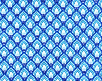 112cm x 28cm OOP Blue Eden - Scallop White by Maria Kalinowski cotton fabric