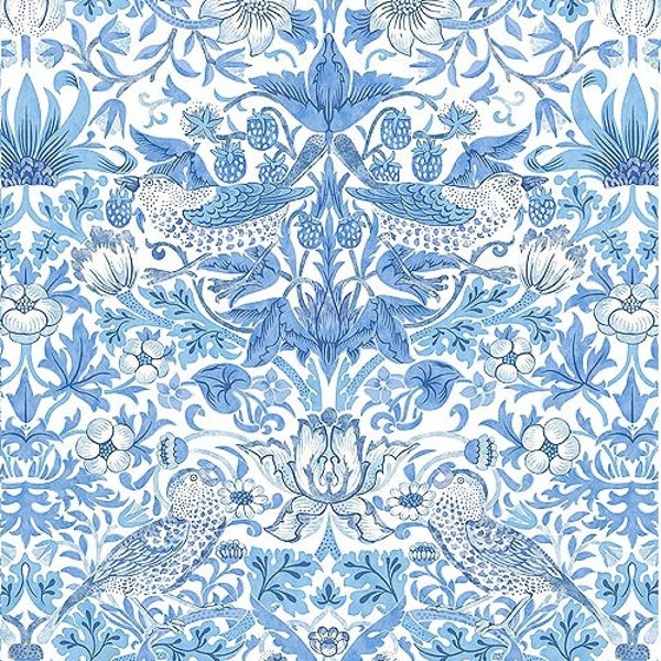 Wandle de 1/2 yarda - Ladrón de fresas en azul claro de The Original Morris &Co tela de algodón
