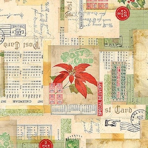 Vacanze passate - Collage di cartoline - Tessuto di cotone beige pergamena di Tim Holtz