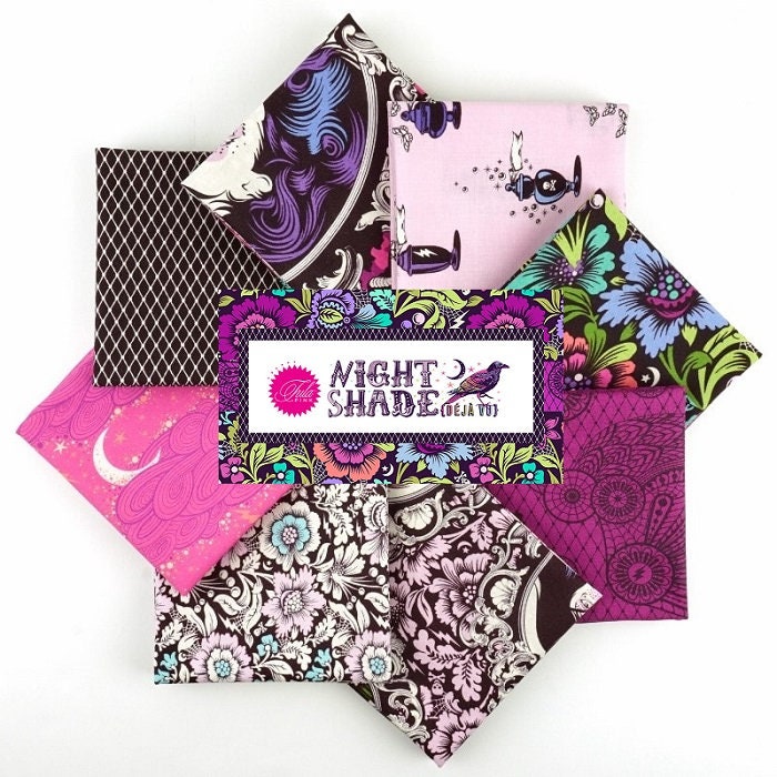 US tariffs PAID ( DHL Service ) - 1/8th Bundle Tula Pink Nightshade Deja Vu - 8 prints Cotton Fabric