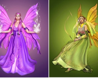 Magic Fairies - Garden Divas 27" X 44" PANEL - DIGITAL PRINT 100% cotton Fabric
