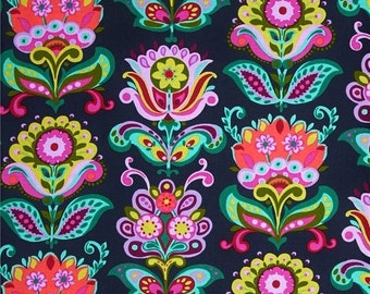 RARE OOP Bright Heart PWAB146 Folk Bloom Midnight By Amy Butler , 100% Cotton Fabric