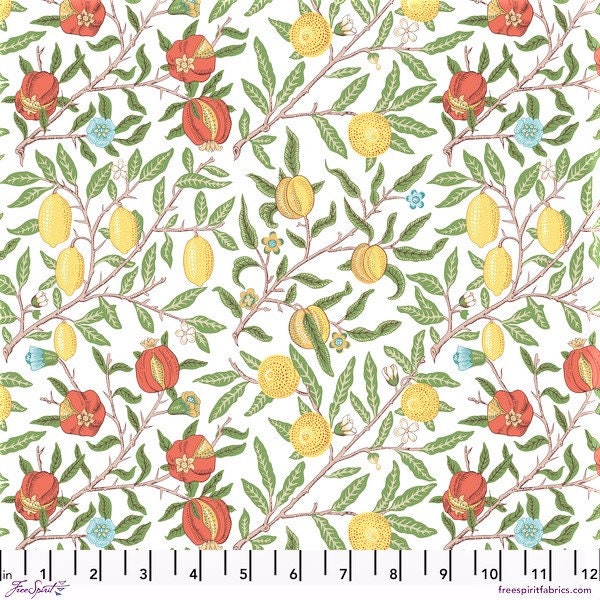 1/2 Yard William Morris Leicester - Fruit in White by The Original Morris & Co , Cotton fabric
