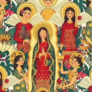 アレクサンダー・ヘンリー LAS ANGELITAS - エレガントな金箔の聖母マリアと天使 - スパイス、メタリック