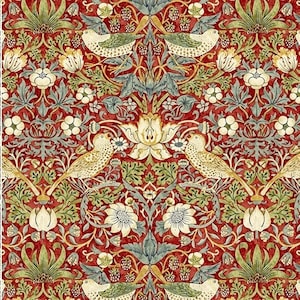 OOP Kelmscott Red Strawberry Thief by The Original Morris & Co, cotton fabric.