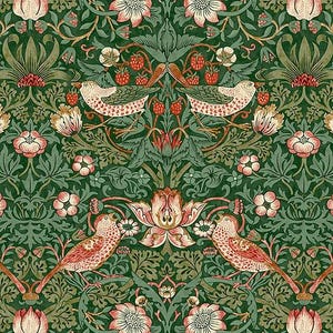 The Original Morris & Co - Cotswold Holiday Collection Strawberry Thief- Evergreen cotton fabric