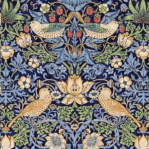OOP Kelmscott Blue Strawberry Thief by The Original Morris & Co, cotton fabric.