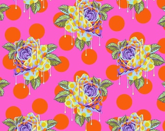 OOP Curiouser and Curiouser - Painted Roses in Daydream de Tula Pink, 100% algodón