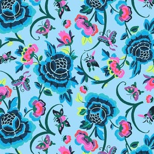 110cm x 67cm - OOP hard to find Natural Beauty Field Folly - Aqua by Amy Butler, Cotton Fabric