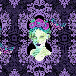 Tecido de algodão OOP Tula rosa De La Luna Possessed Haunted,