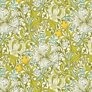 William Morris Buttermere Golden Lily Sunshine by The Original Morris & Co , Cotton fabric
