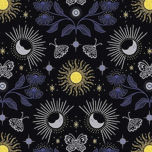 Lewis & Irene Celestial - Night Sky - Black/Gold, 100% cotton Fabric
