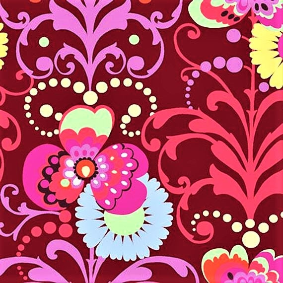 LOVE Paradise Garden OOP Wine By Amy Butler cotton fabric