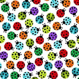 Studio E Fabrics I&#39;m Buggin&#39; Out - Lovely Ladybugs - White 100% cotton Fabric