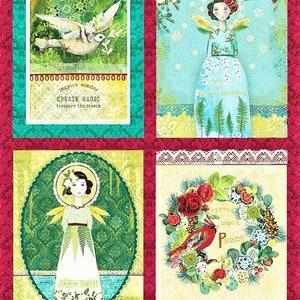 23&quot; x 44&quot; PANEL - Christmas Magic - Greeting Frames - Burgundy by Kelly Rae Roberts, Cotton Fabric