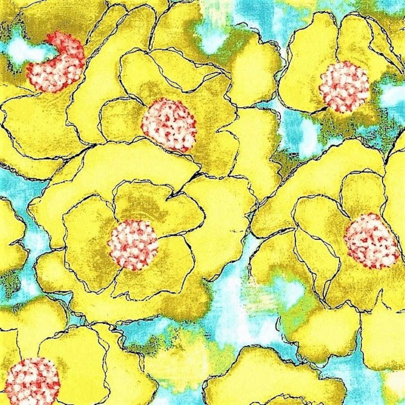 cotton fabric 12 YARD OOP Worn Poppy in Yellow from Cosmos Collection by Laura Gunn