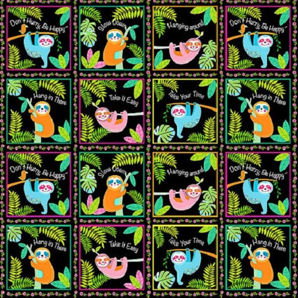 LARGE 36" x 44" PANEL Michael Miller Fabrics Don't Hurry, Be Happy - Patchwork Blocks, Cotton Fabric