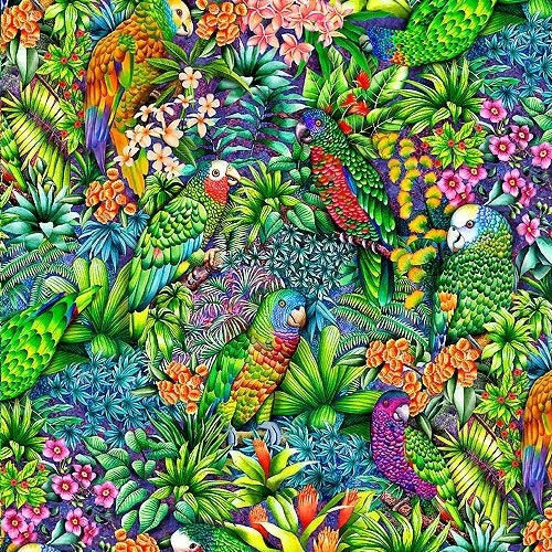Kaufman Fabrics Tropical Canyon - Bird Song Small - Parrot Green - DIGITAL By HY - Cotton Fabrics