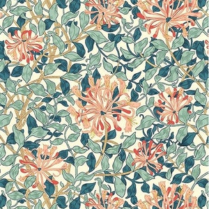 OOP Granada - Honeysuckle - Aqua by The Original Morris & Co, Cotton Fabric