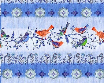 Bella Blue Birds - Raya de pájaros chirriantes - Azul polvoriento de Studio E Fabrics 1/2 yarda 100% algodón