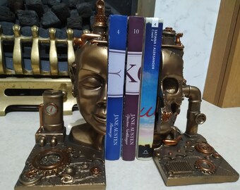 22.5cm Nemesis Now Split Steampunk Head Bookends 22.5cm Nemesis Now Split Steampunk Head Bookends
