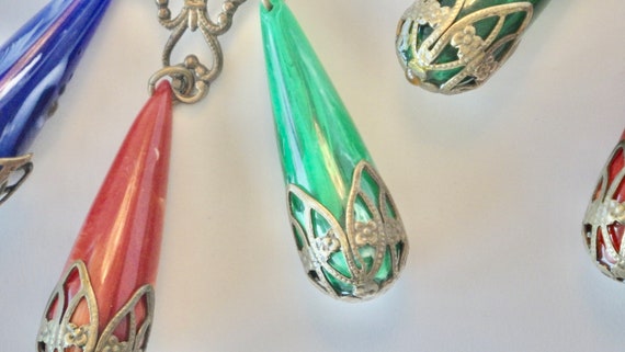 Massive Shoulder Duster Earrings; Colorful Brass … - image 3