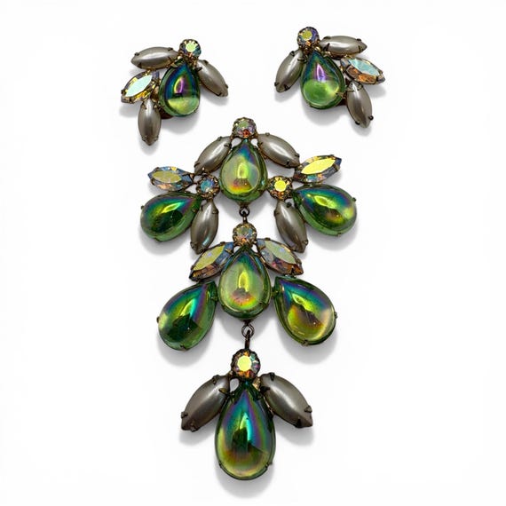 Vintage Signed Alice Caviness Dangle Brooch and Earrings; Caviness Jewelry Set