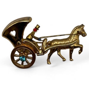 Coro Golden Honeymoon Coach Pin; Coro Collector's Brooch; Horse and Carriage