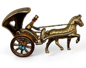 Coro Golden Honeymoon Coach Pin; Coro Collector&#39;s Brooch; Horse and Carriage