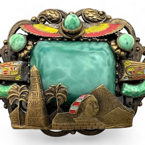 Max Neiger Egyptian Revival Brooch: Art Deco Peking Glass Pin
