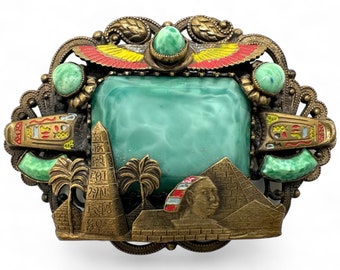 Desirable Max Neiger Egyptian Revival Brooch; Art Deco Peking Glass Jade Pin Brooch; Czech 1930&#39;s Neiger Brothers