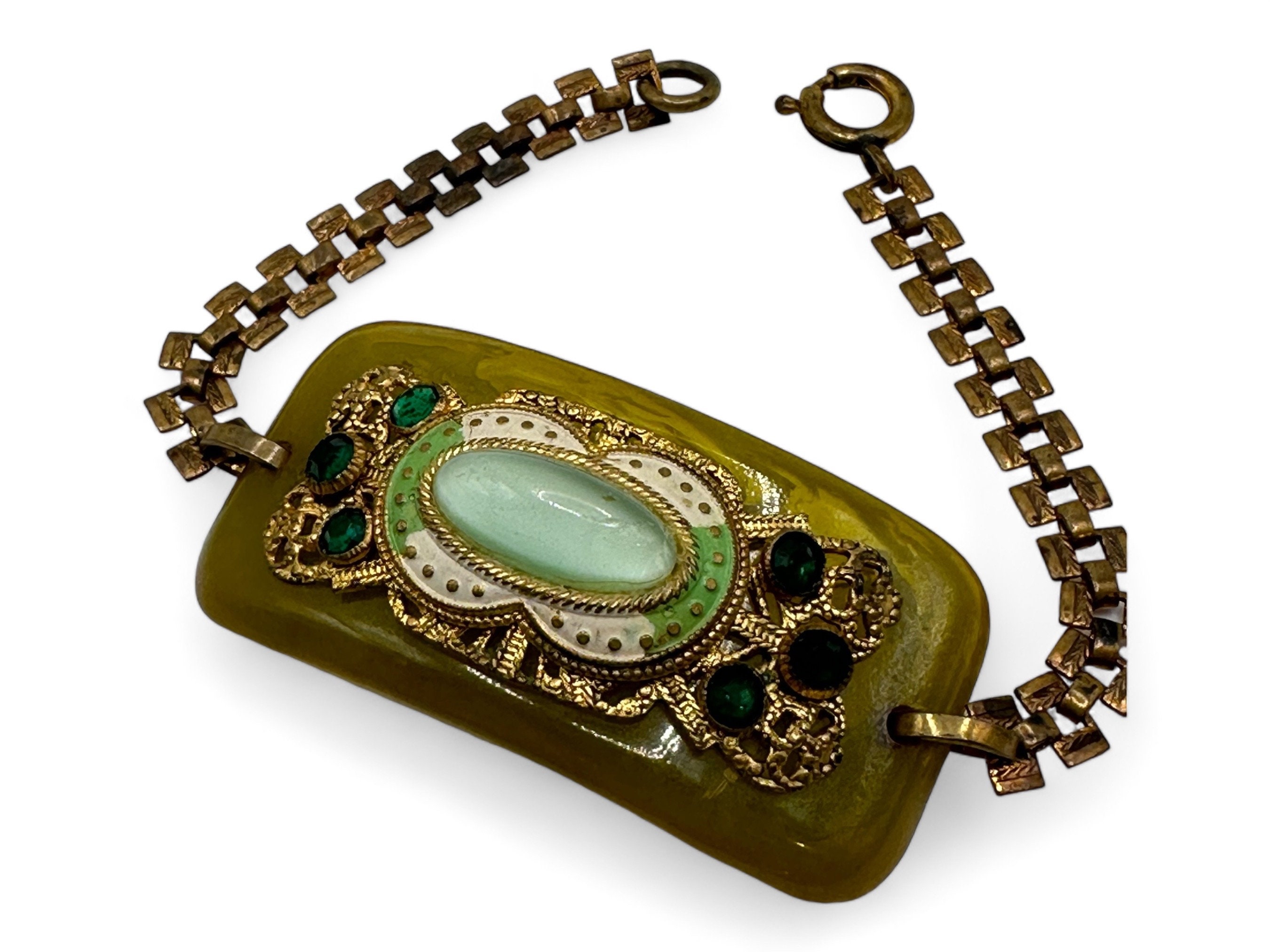 Bracelet Art Déco En Bakelite - Années 20-30 - Couleur Jaune Beurré - Occasion
