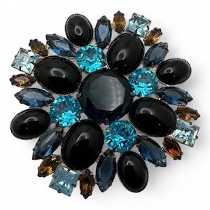 KJL Kenneth Lane Navy and Black Vintage Rhinestone Pin Brooch