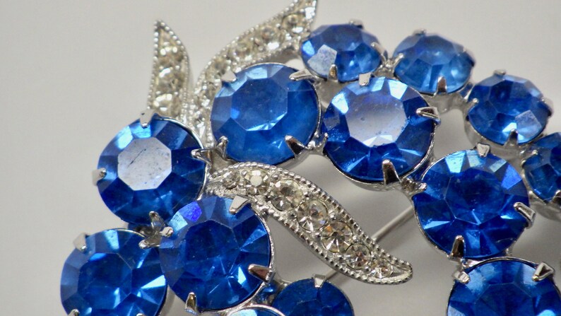 Signed Eisenberg Ice Rhinestone BroochPin; Royal Blue Eisenberg Floral Brooch; Eisenberg Double Wreath Brooch