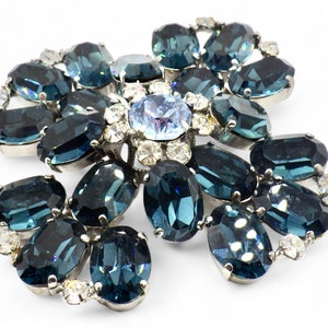 Signed Schreiner Brooch: Vintage Blue Rhinestone Pin Pendant