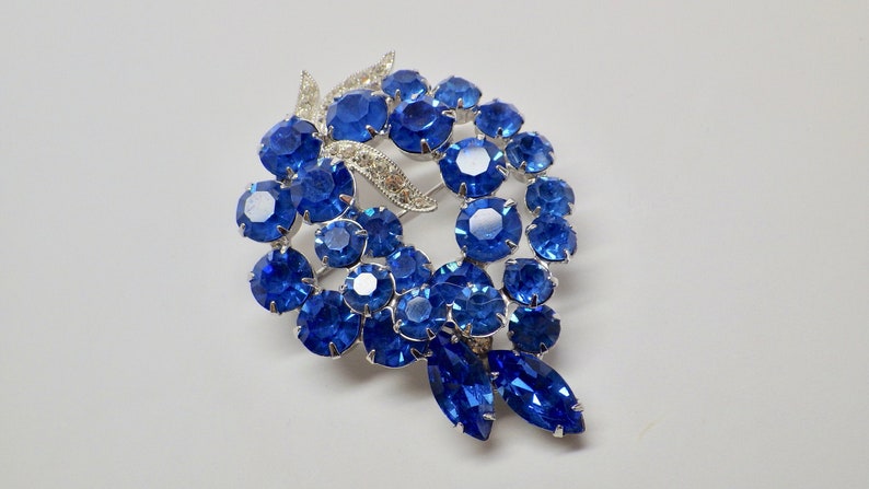 Signed Eisenberg Ice Rhinestone BroochPin; Royal Blue Eisenberg Floral Brooch; Eisenberg Double Wreath Brooch