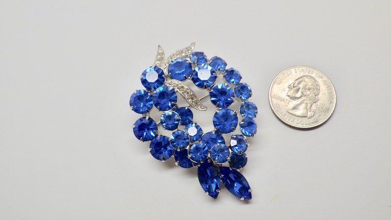 Signed Eisenberg Ice Rhinestone BroochPin; Royal Blue Eisenberg Floral Brooch; Eisenberg Double Wreath Brooch