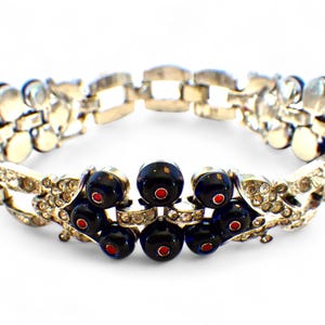 Signed KTF Trifari Shoe Button Bracelet: Art Deco Bracelet; Vintage KTF 1930's Navy and Diamante Bracelet