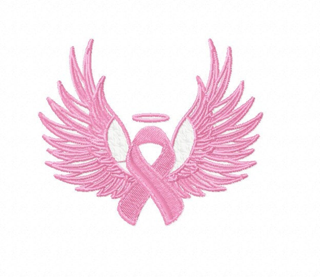 Angel Wing Breast Cancer Awareness Ribbon Digitized File 4x4 - Etsy
