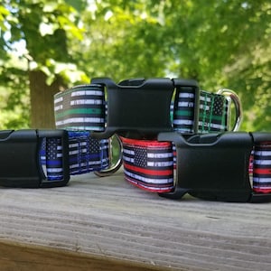 Thin Blue Green or Red Line Flag Police / Firefighter / Military Hero  1&quot; Handmade Dog Collar