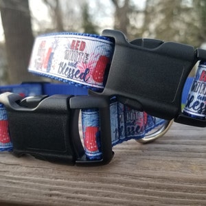 Patriotic &quot;Red White & Blessed&quot; Fireworks with White or Blue Background 1&quot; Handmade Adjustable Dog Collar