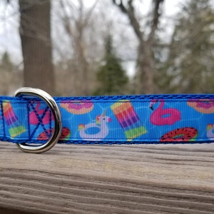Summer Pool Floats / Rafts / Tubes ~ Unicorn, Flamingo, Watermelon, Donut, Rainbow 1" Handmade Adjustable Dog Collar